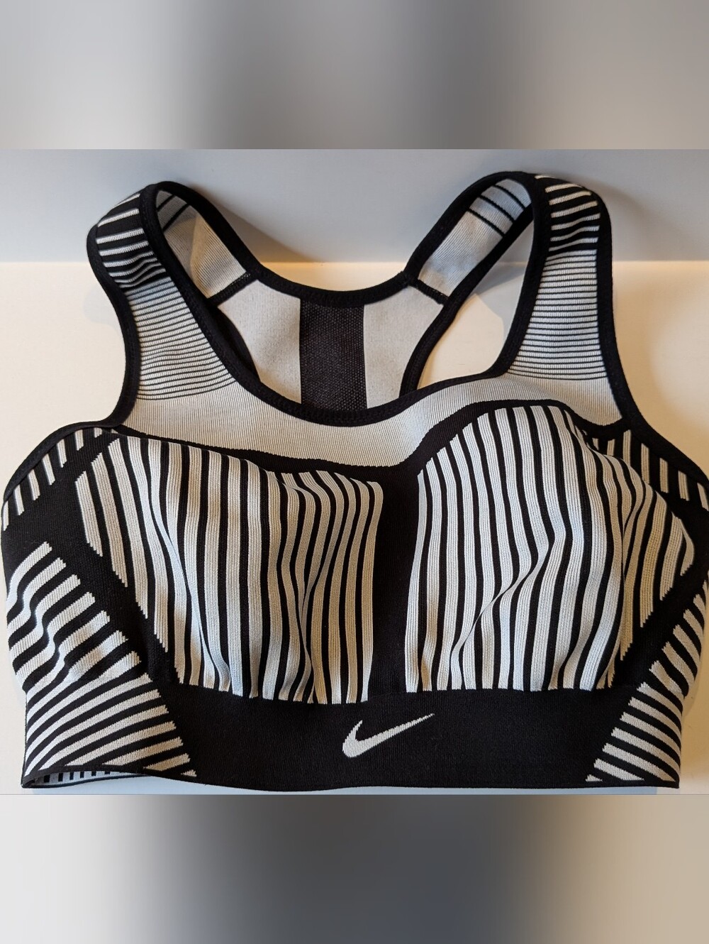 Nike Black & White Striped Sports Bra
